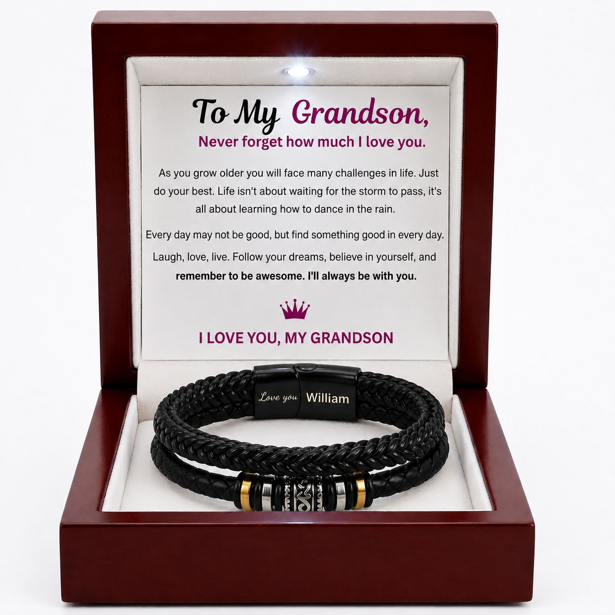 For Grandson - I Will Always Be With You - Personalized Double Row Bracelet
