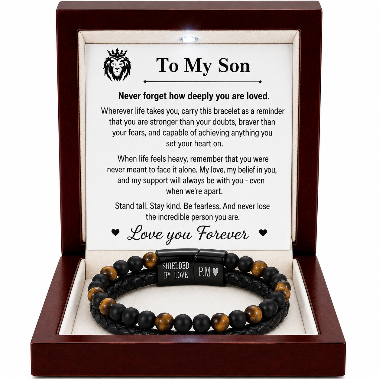 To My son Engraved Tiger Eye Bracelet