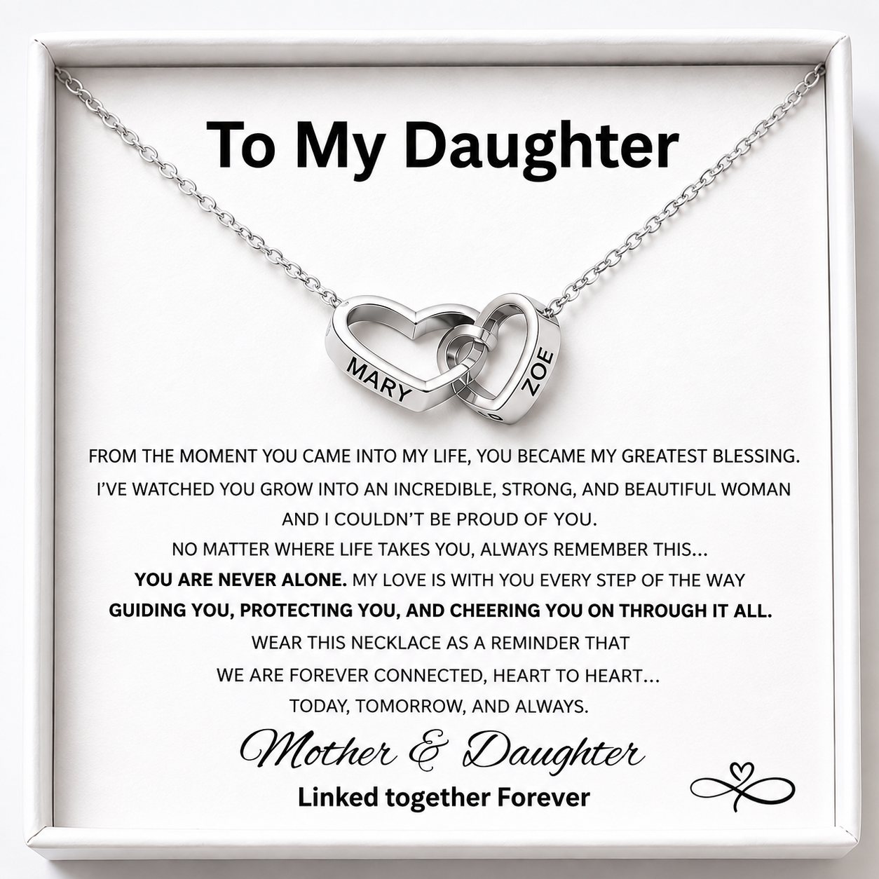 Interlocking Hearts Name Necklace - Mother and Daughter