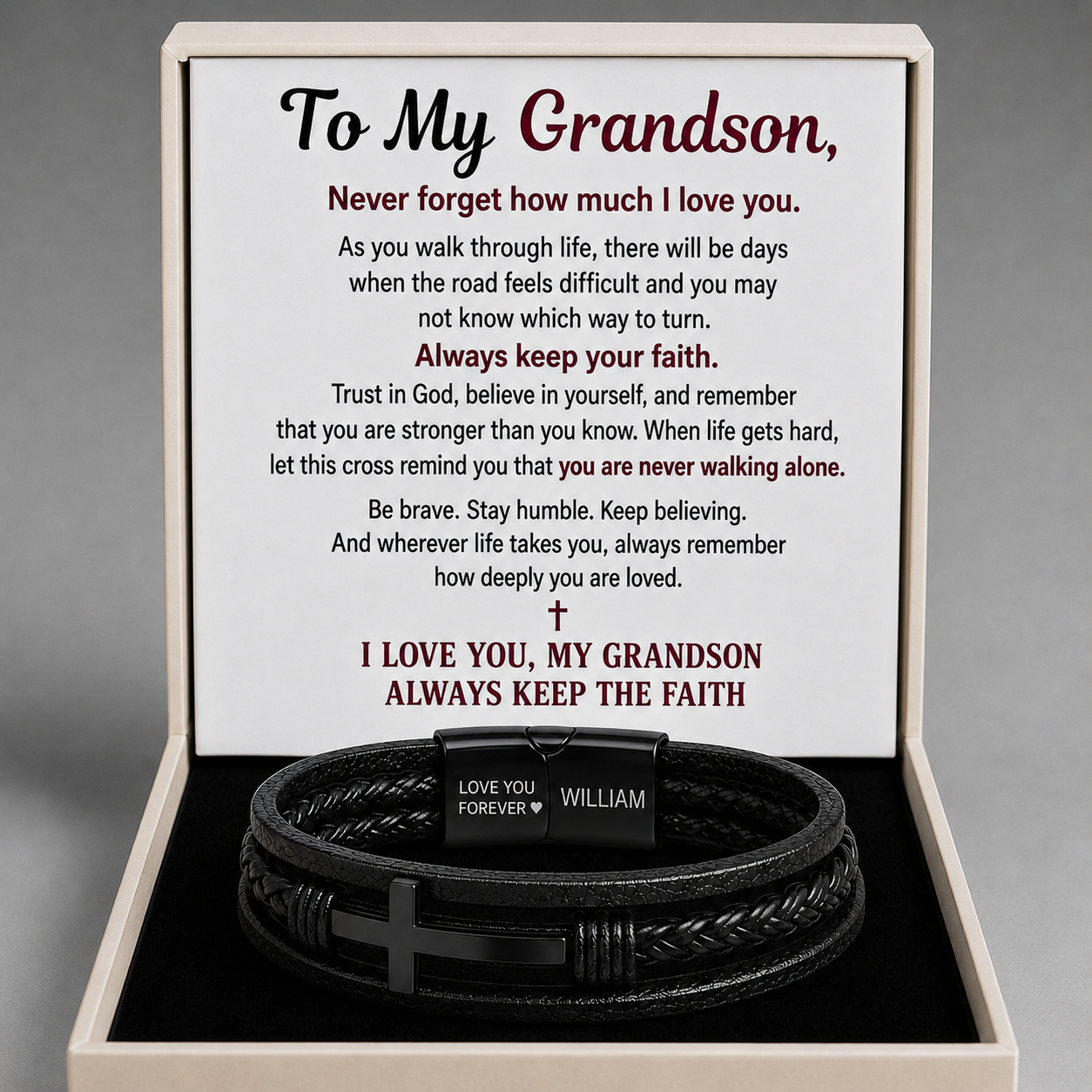 Unbreakable Faith Bracelet for Grandson - Personalised