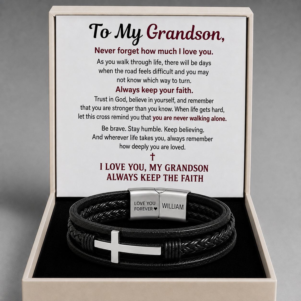 Unbreakable Faith Bracelet for Grandson - Personalised