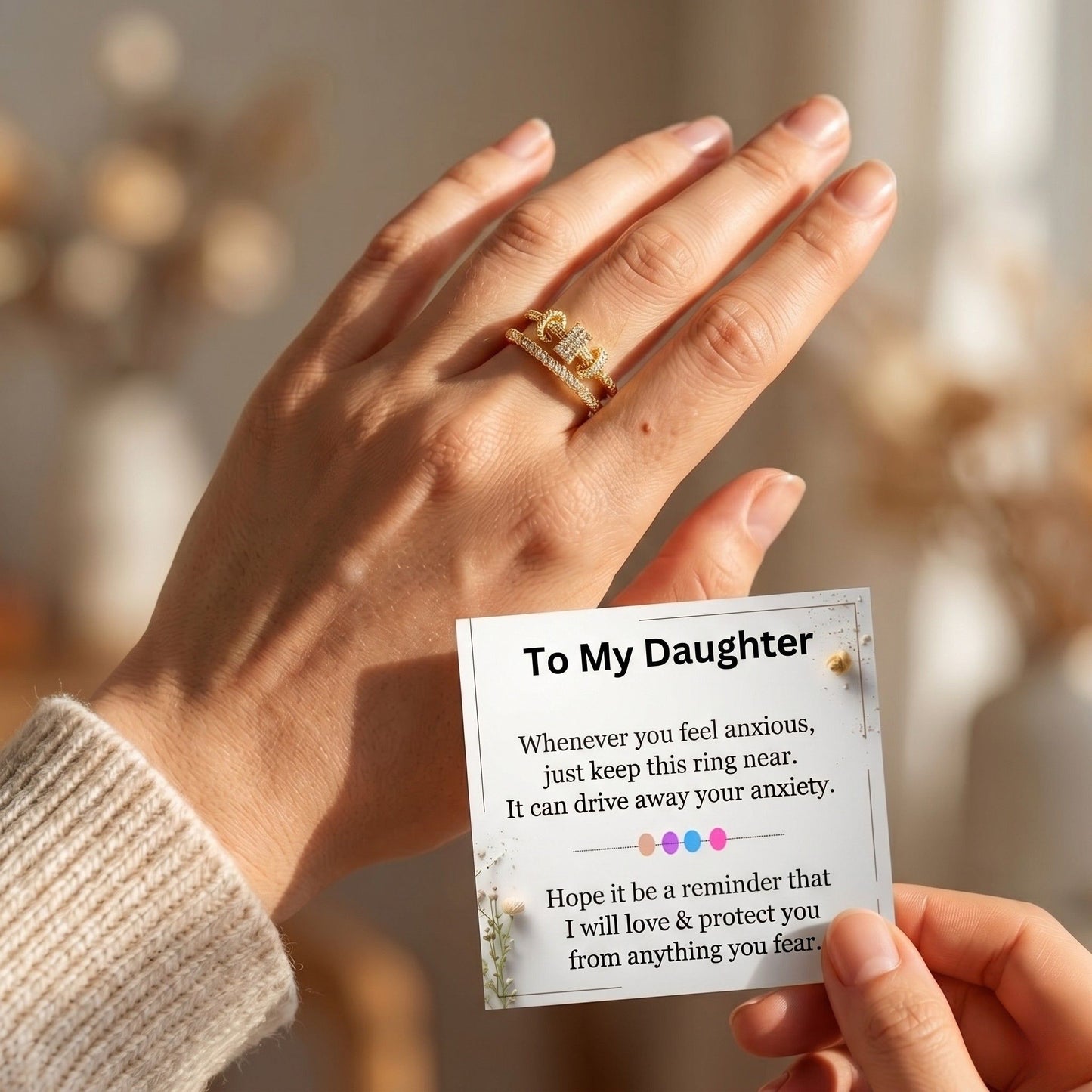 To My Daughter - Fidget Adjustable Knot Ring With Message Card