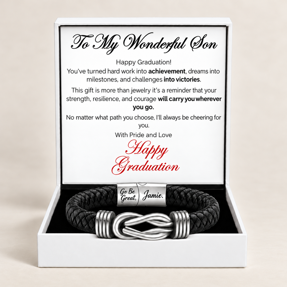 Happy Graduation  Dear Son Bound by Strength Bracelet - You made us Proud