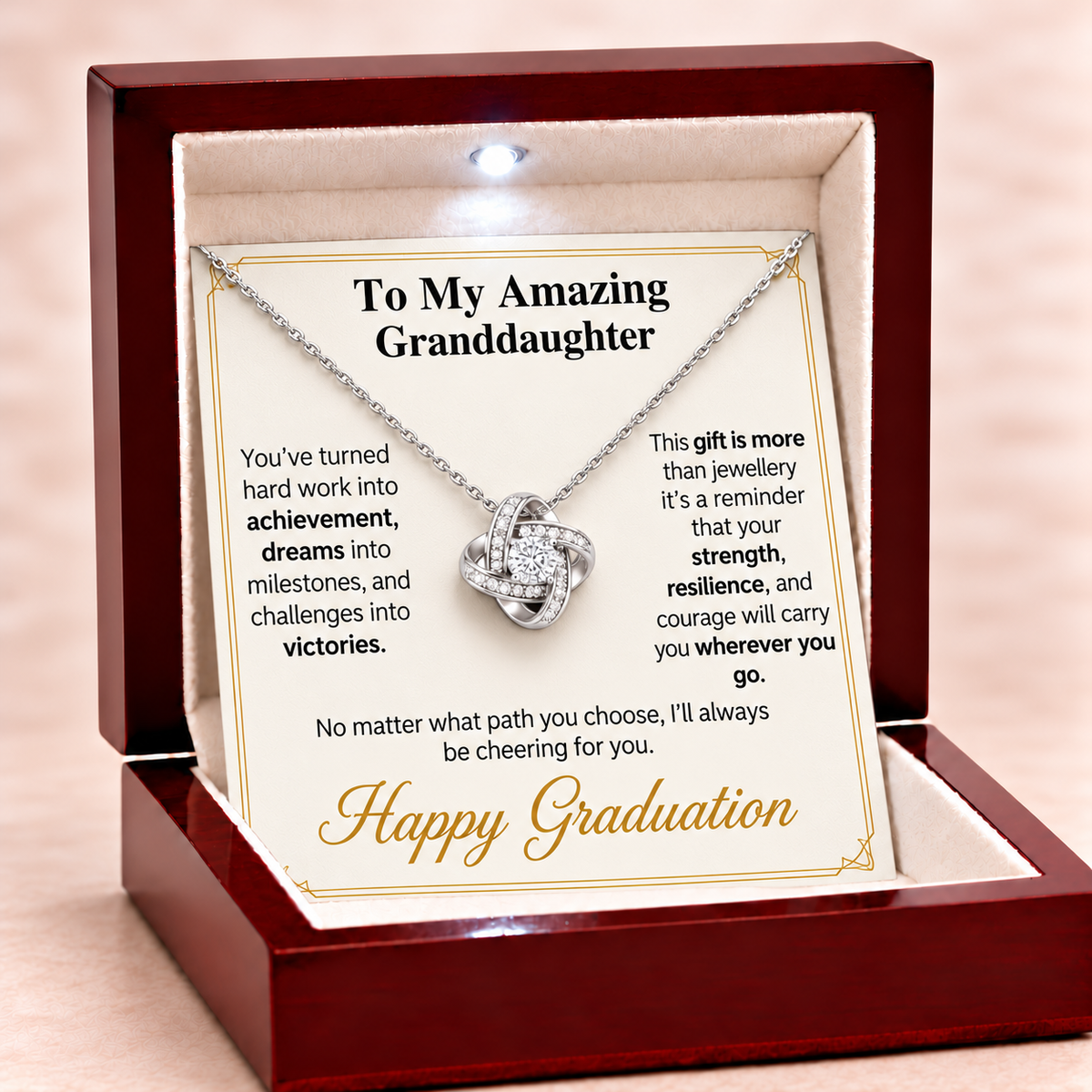 Happy Graduation Dear Granddaughter Eternal Knot Necklace - So Proud of You