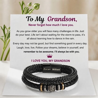 For Grandson  - I Will Always Be With You - Personalized Double Row Bracelet