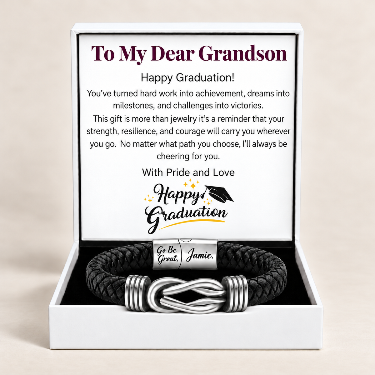 Happy Graduation Dear Grandson Bound by Strength Bracelet - Proud of Your Journey