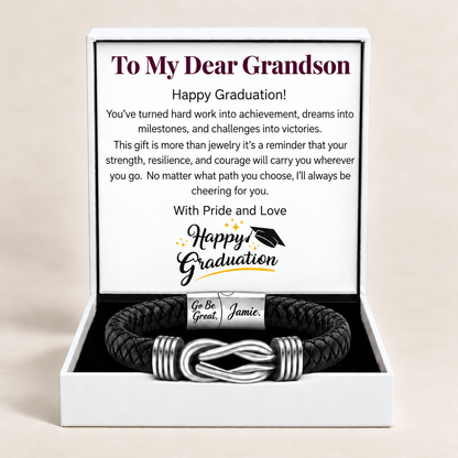 Happy Graduation Dear Grandson Bound by Strength Bracelet - Proud of Your Journey
