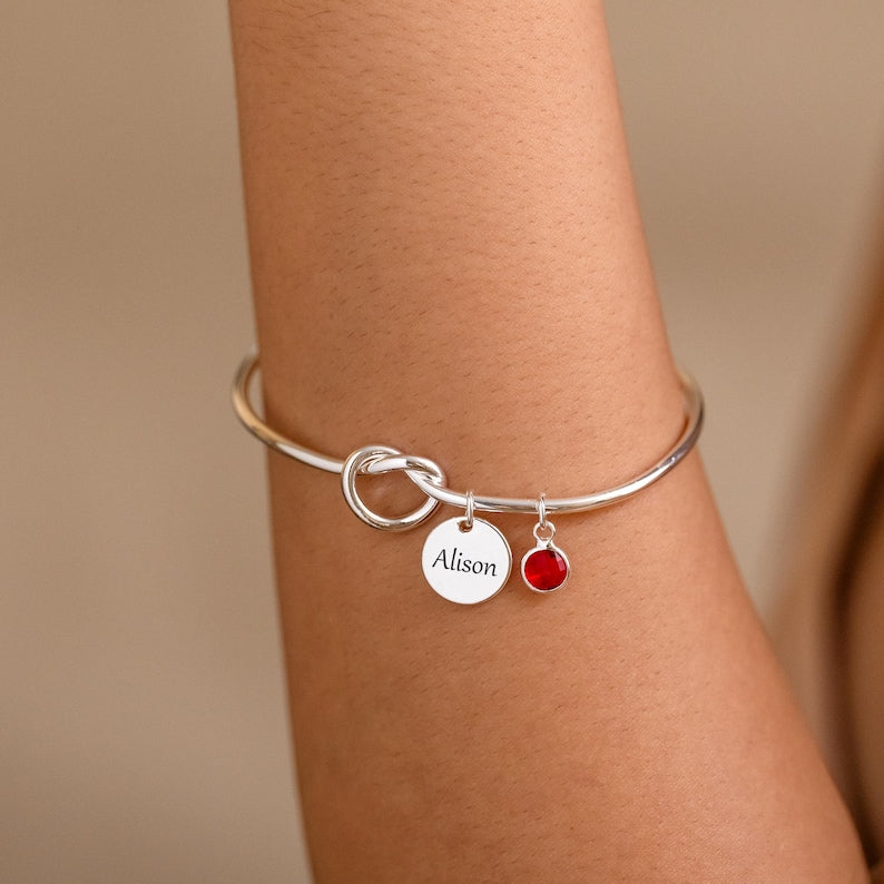 To My Daughter - Personalised Initial & Birthstone Infinity Cuff Bracelet