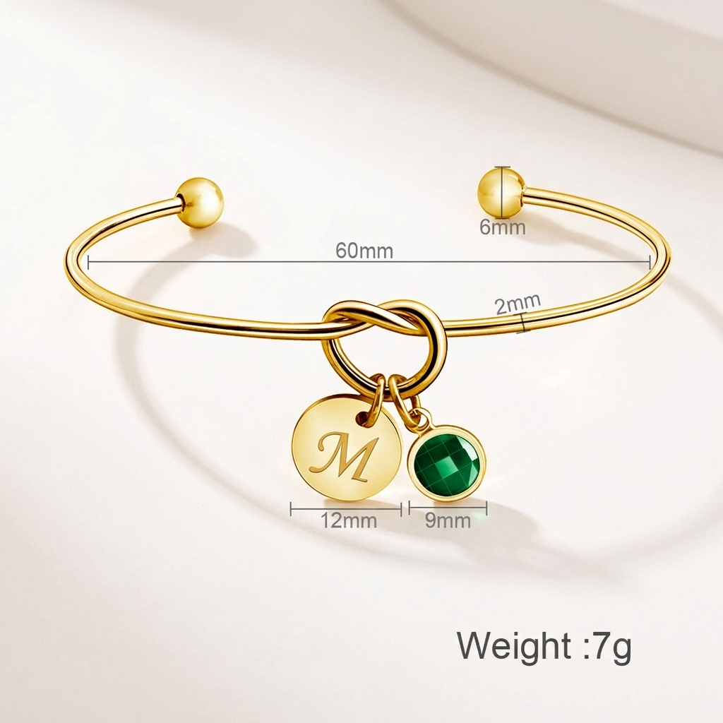 To My Daughter - Personalised Initial & Birthstone Infinity Cuff Bracelet