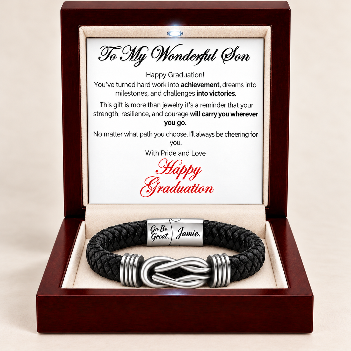 Happy Graduation  Dear Son Bound by Strength Bracelet - You made us Proud
