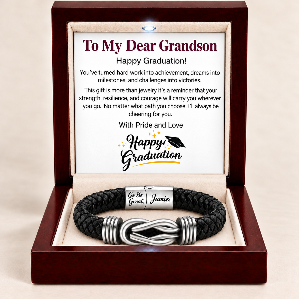 Happy Graduation Dear Grandson Bound by Strength Bracelet - Proud of Your Journey