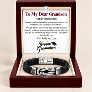 Happy Graduation Dear Grandson Bound by Strength Bracelet - Proud of Your Journey