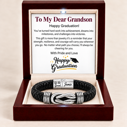 Happy Graduation Dear Grandson Bound by Strength Bracelet - Proud of Your Journey