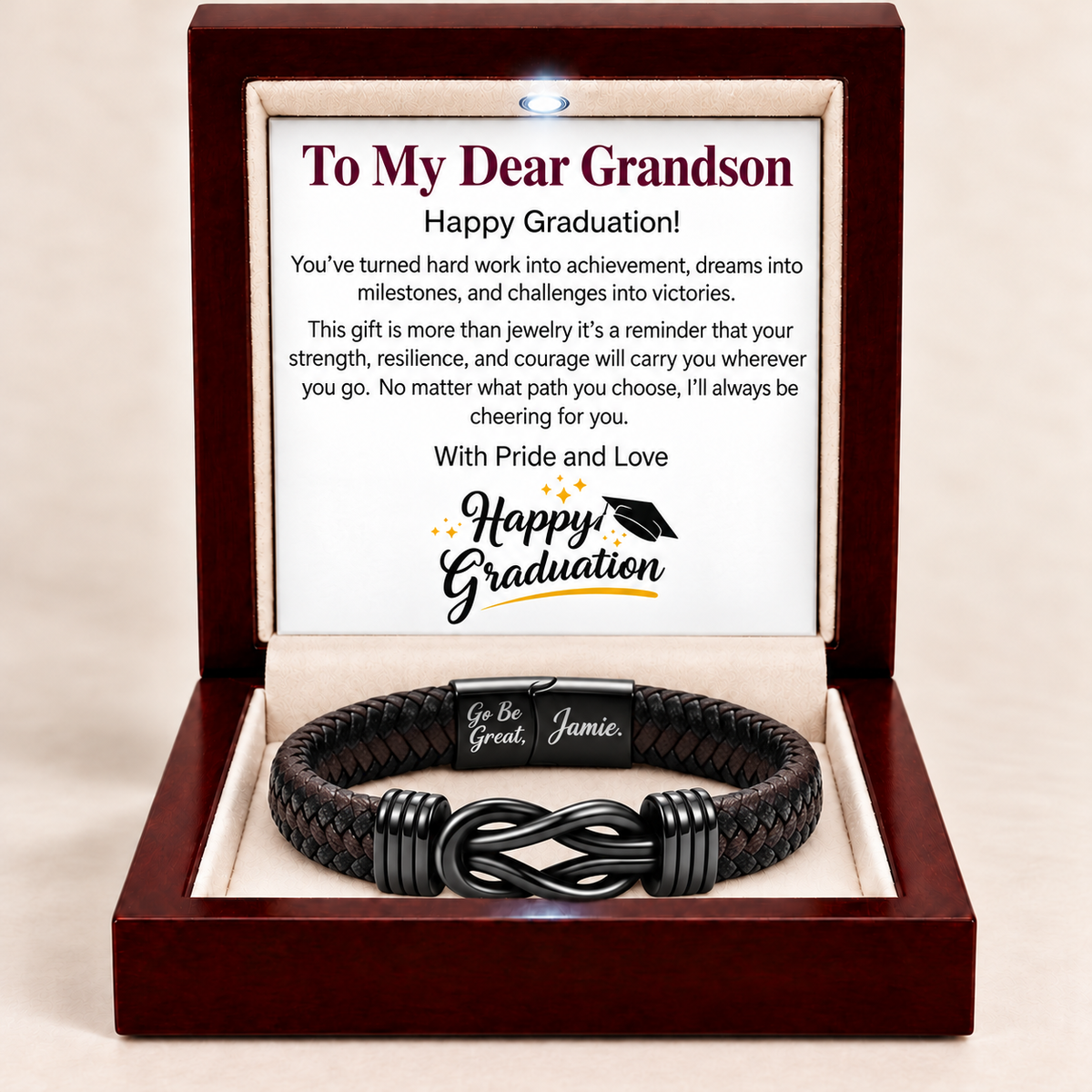 To My Grandson - Go Be Great Personalised Graduation Bracelet