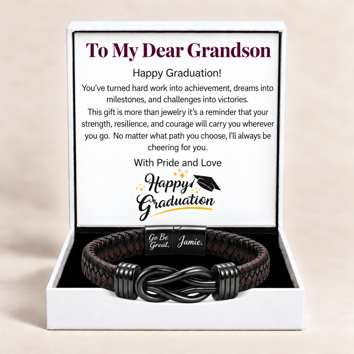 To My Grandson - Go Be Great Personalised Graduation Bracelet