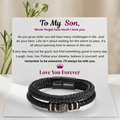 For Son  - I Will Always Be With You - Personalized Double Row Bracelet