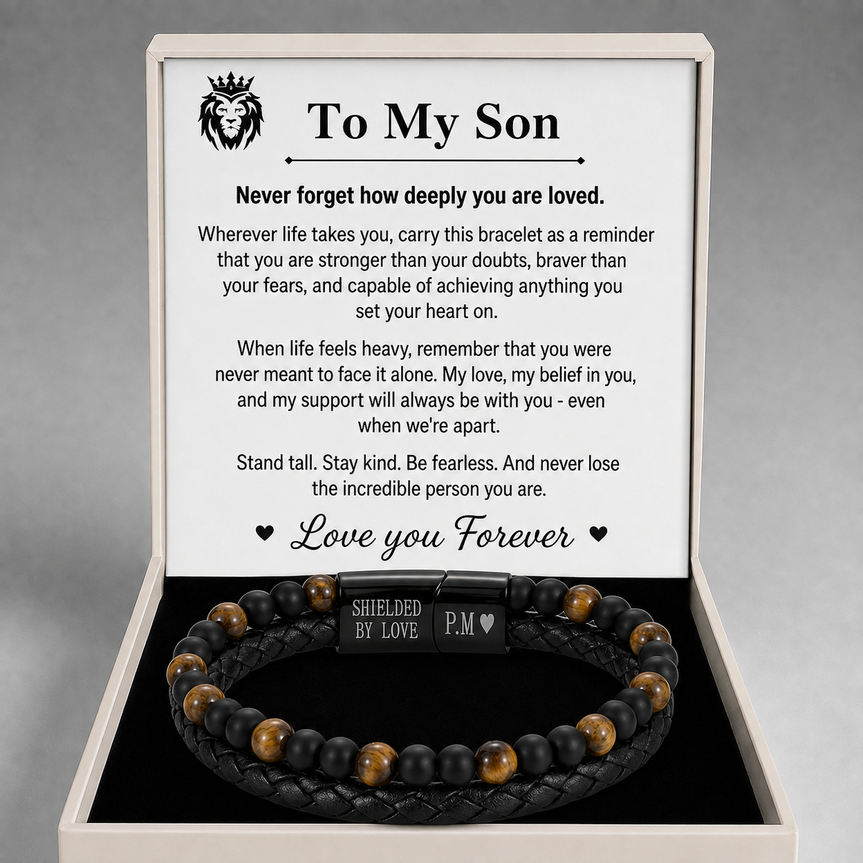 To My son Engraved Tiger Eye  Bracelet