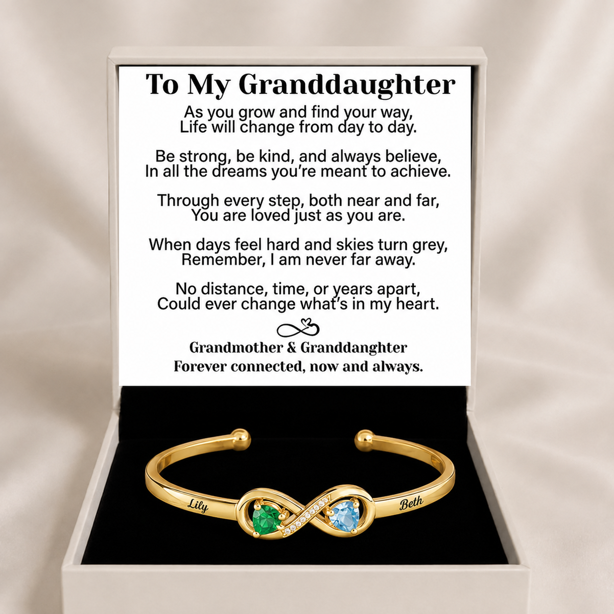 To My Granddaughter – Personalised Birthstone Infinity Bracelet