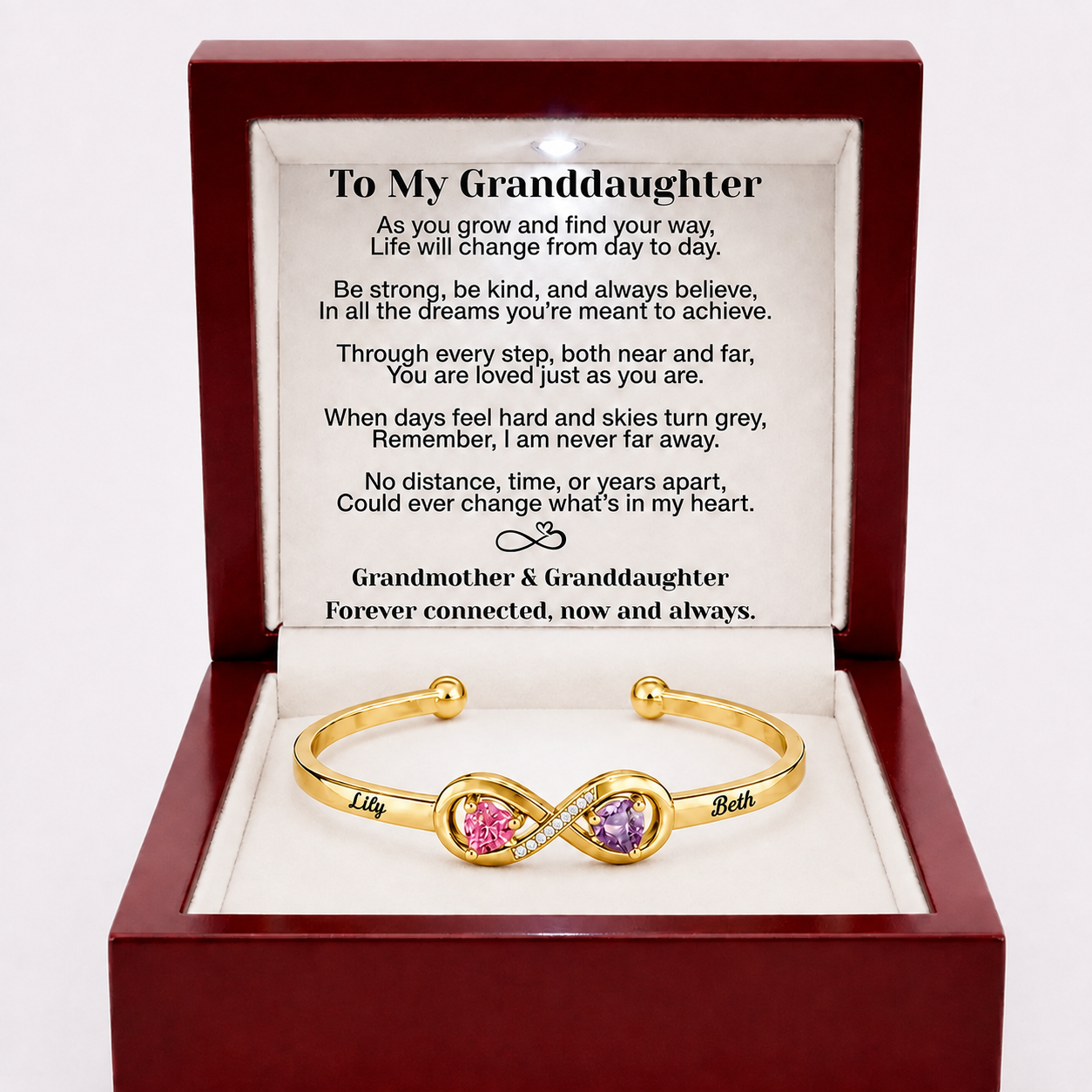 To My Granddaughter – Personalised Birthstone Infinity Bracelet