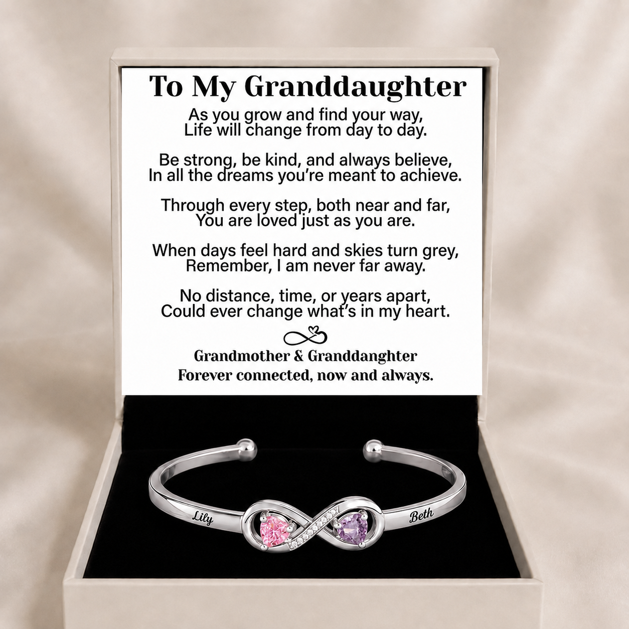 To My Granddaughter – Personalised Birthstone Infinity Bracelet