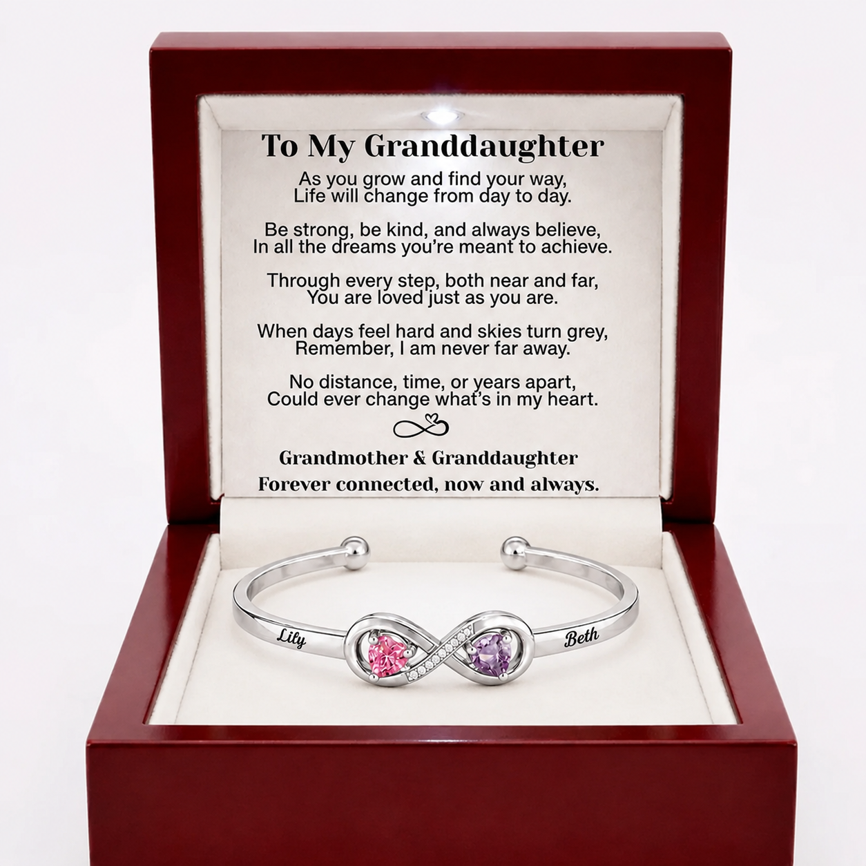 To My Granddaughter – Personalised Birthstone Infinity Bracelet