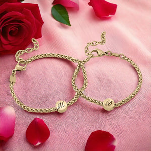 Forever Connected - Engraved Initial Stainless Steel Couple Bracelet Set
