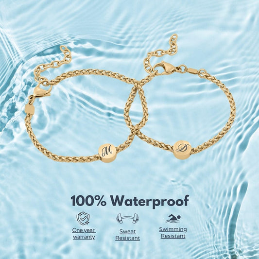 Forever Connected - Engraved Initial Stainless Steel Couple Bracelet Set