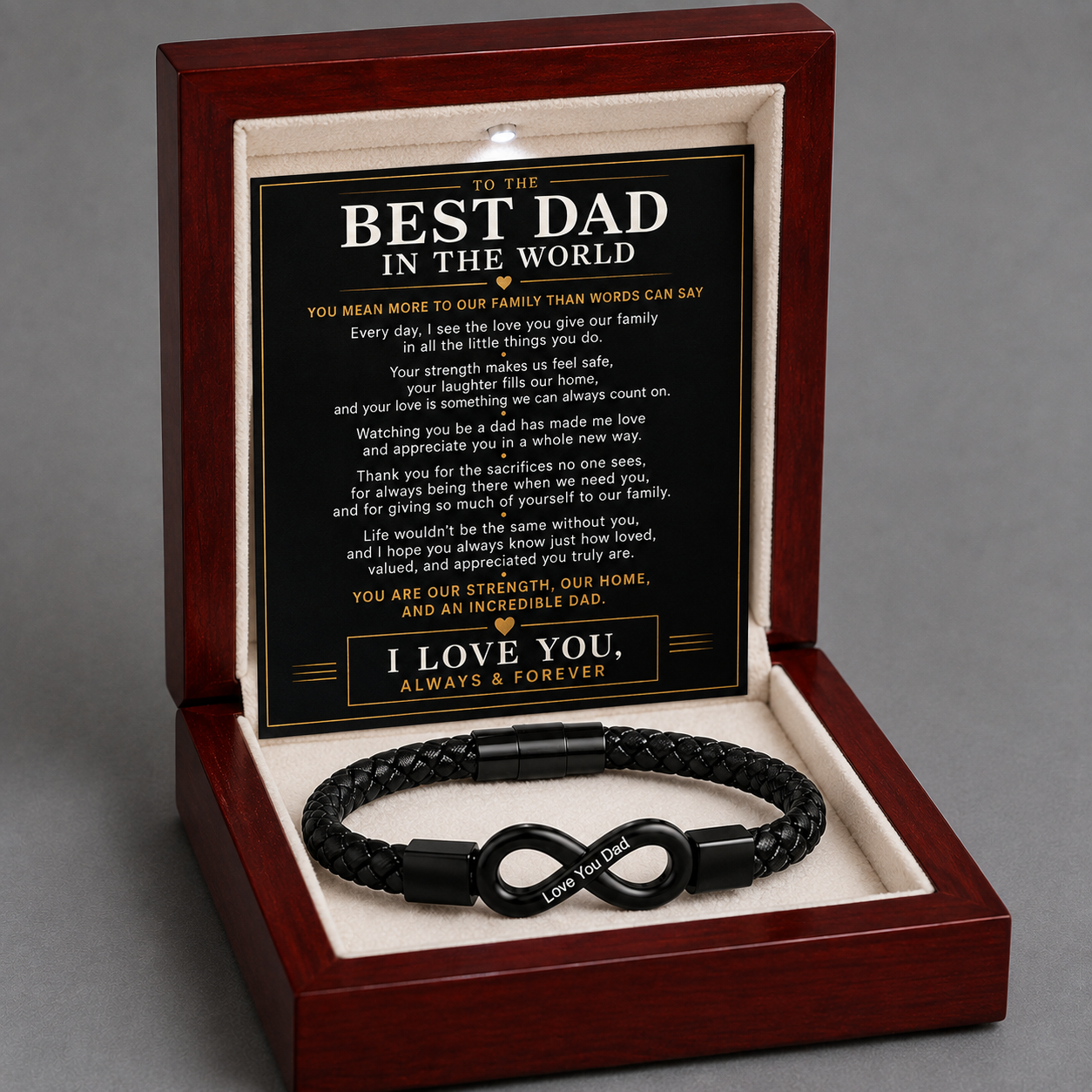 To My Dad – Forever Connected Infinity Bracelet With Engraving