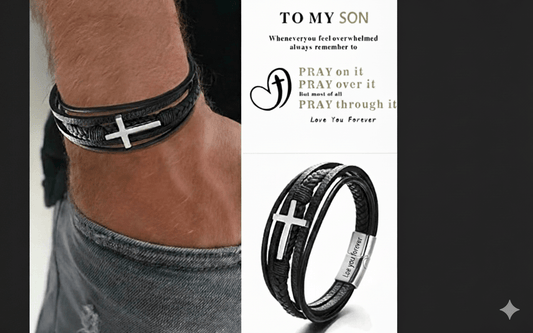 Cross Leather Bracelet - Meaningful Engraving