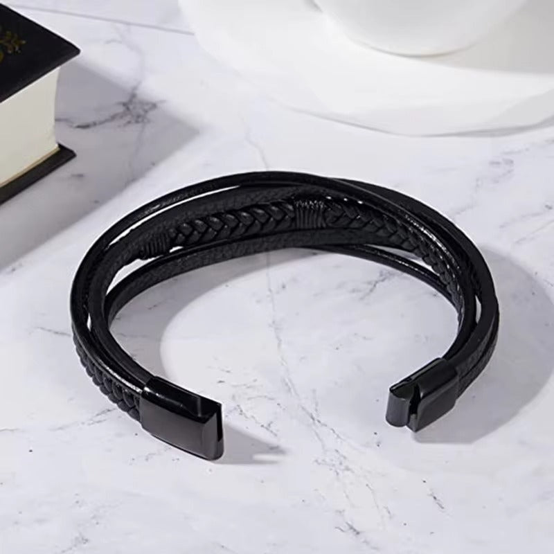 Cross Leather Bracelet - Meaningful Engraving