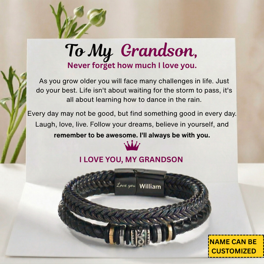 For Grandson  - I Will Always Be With You - Personalized Double Row Bracelet