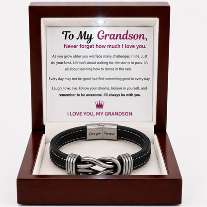 To My Grandson – Bold Steps Infinity Bracelet Engraved Love You Forever - Vintage Finish