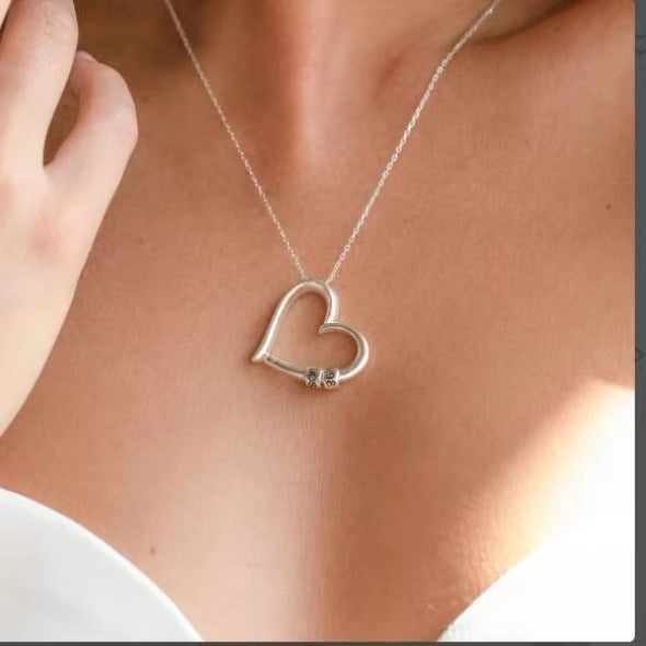 To My Wife – Engraved Heart Beads Charm Necklace