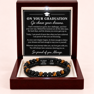 To My Son -  Go Chase Your Dreams - Personalised Graduation Tiger Eye Bracelet