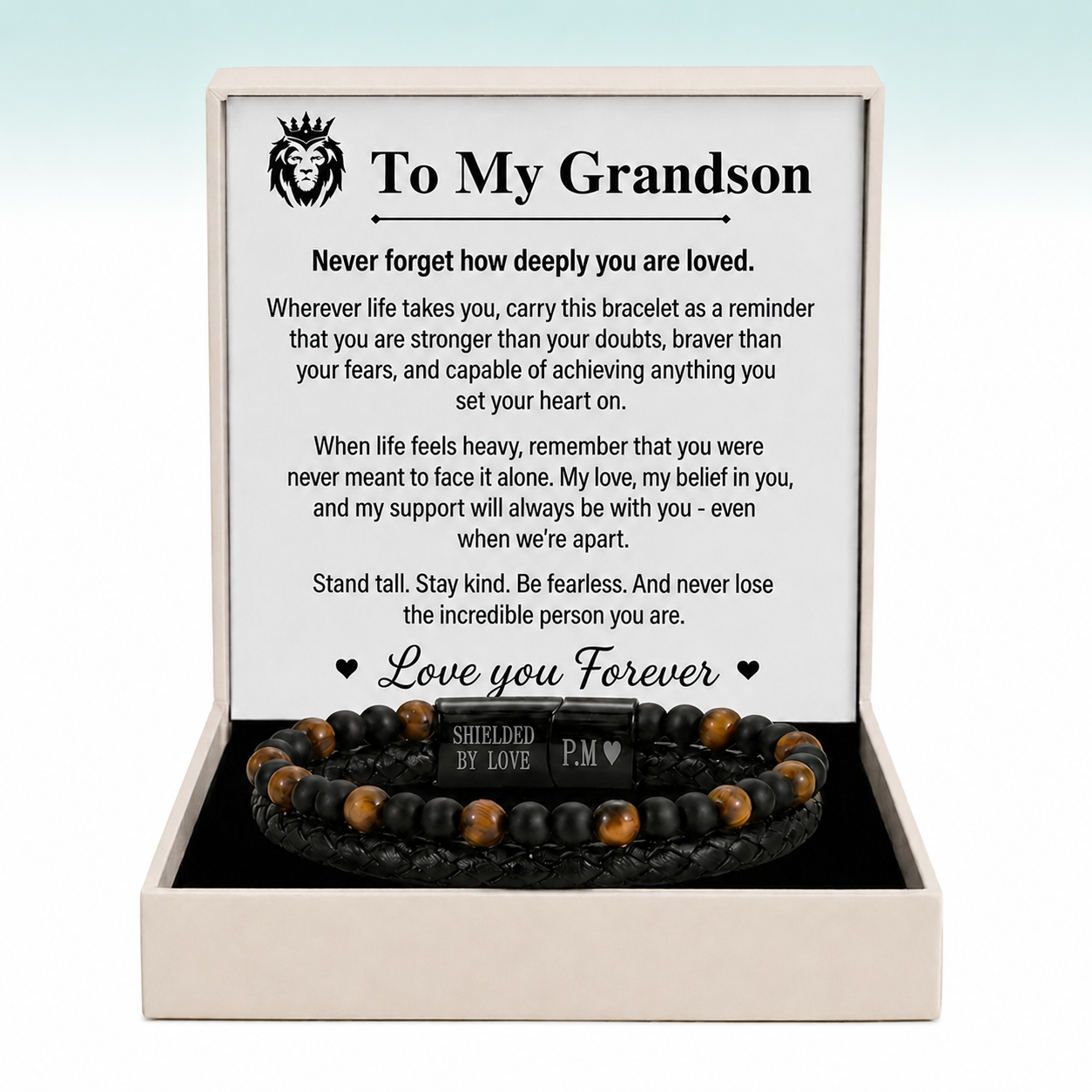To My Grandson Engraved Tiger Eye  Bracelet