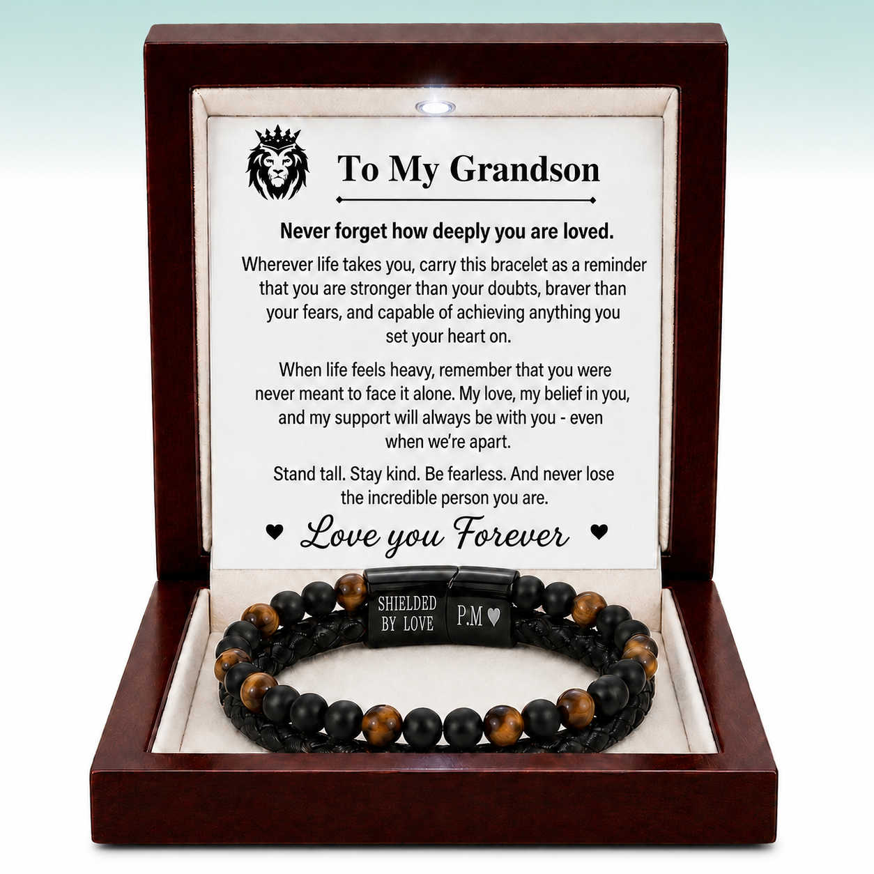 To My Grandson Engraved Tiger Eye  Bracelet