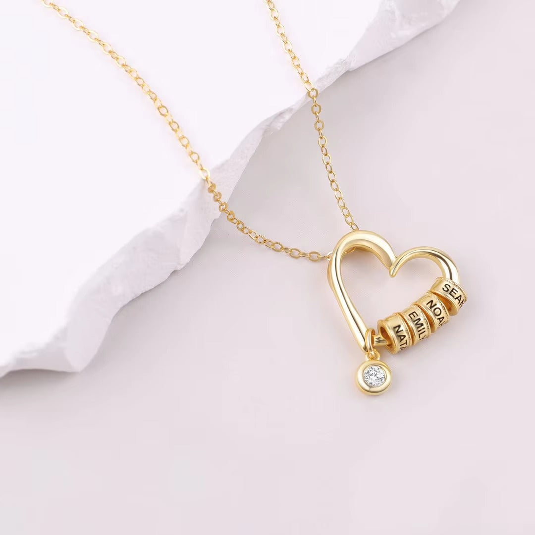 To My Wife – Engraved Heart Beads Charm Necklace
