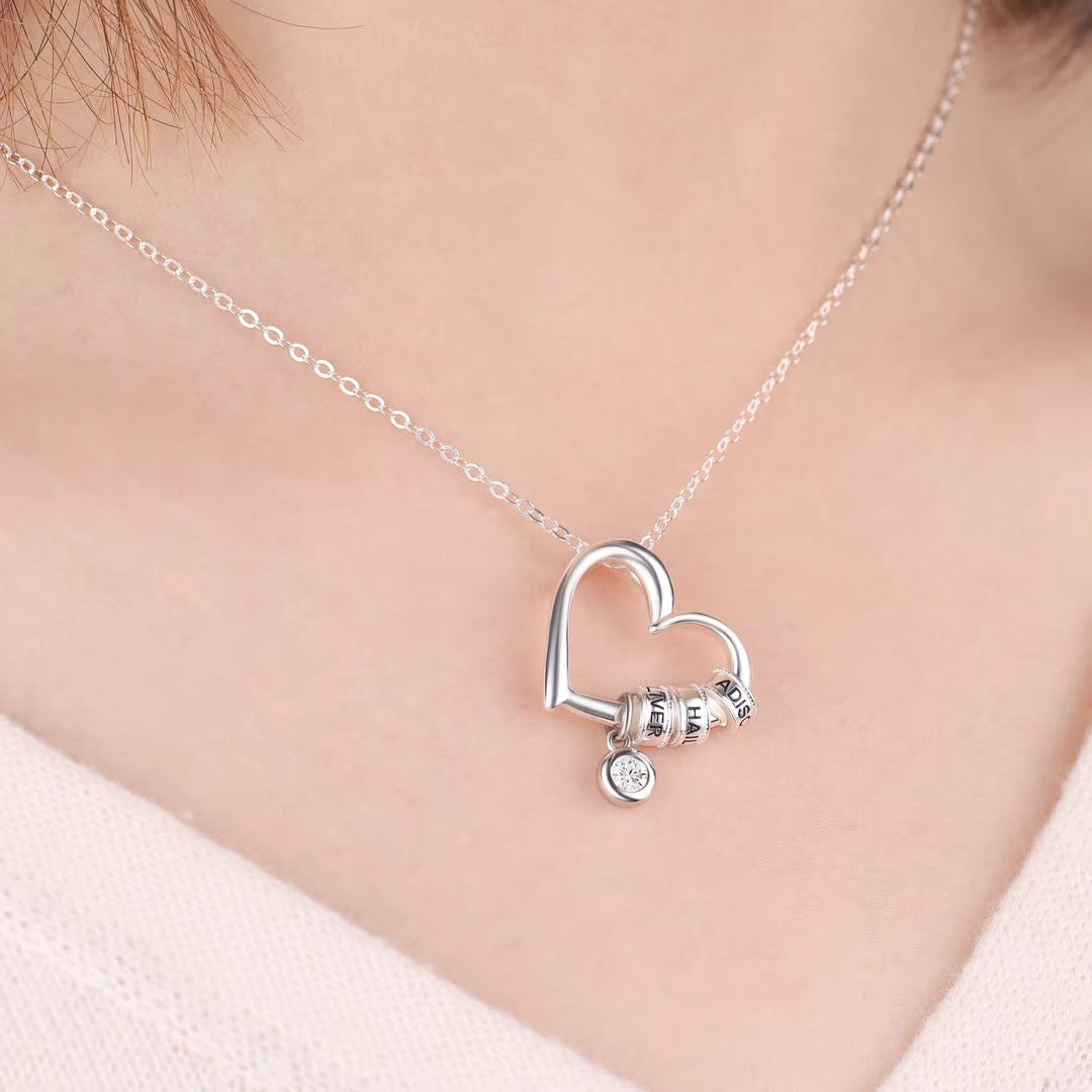 To My Wife – Engraved Heart Beads Charm Necklace