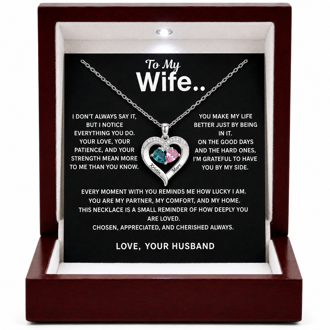To My Wife – The Best Thing That Ever Happened to Me Personalised Birthstone Necklace