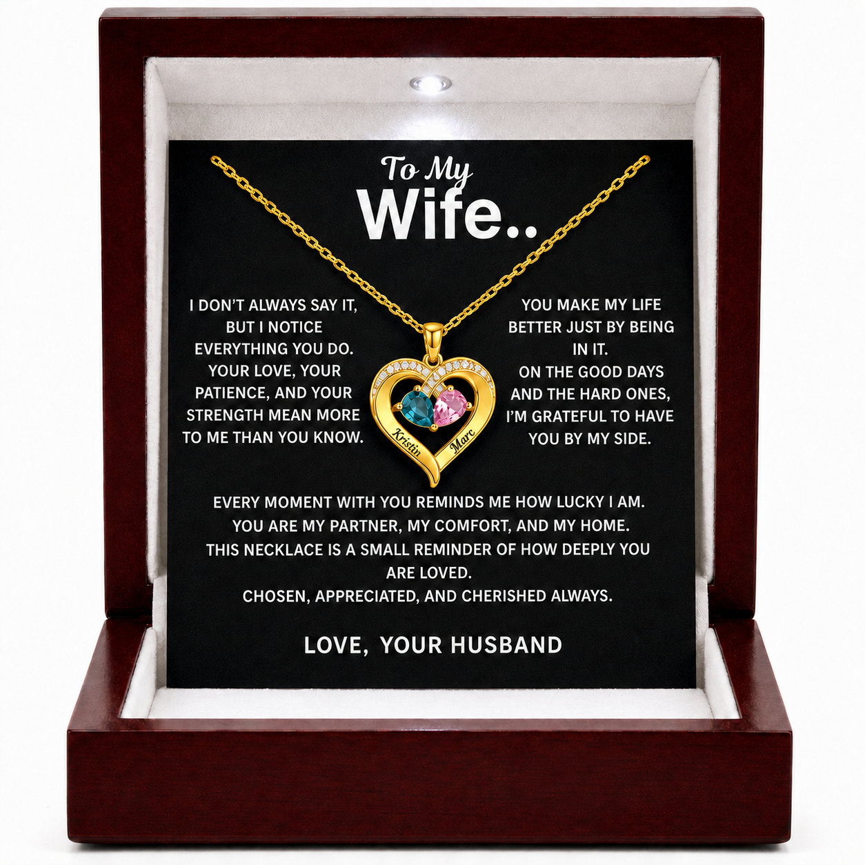 To My Wife – The Best Thing That Ever Happened to Me Personalised Birthstone Necklace