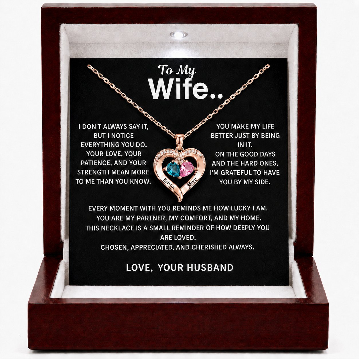To My Wife – The Best Thing That Ever Happened to Me Personalised Birthstone Necklace